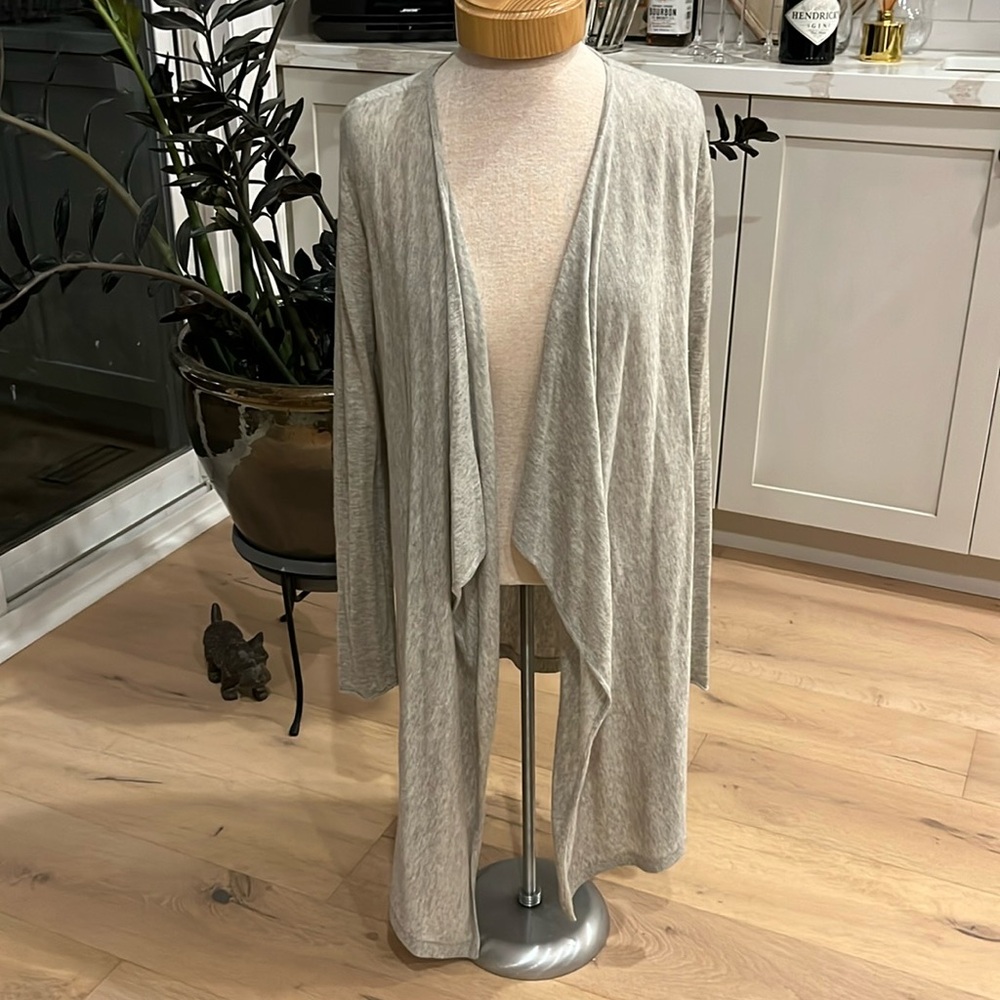 VGUC Tory Burch long sleeve heather grey open front 100% cashmere long cardigan